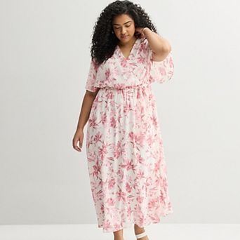 Plus Size Sandra Darren Surplice Tie Waist Maxi Dress