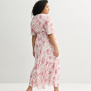 Plus Size Sandra Darren Surplice Tie Waist Maxi Dress