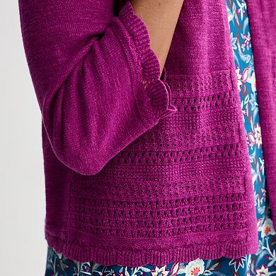 Women's Croft & Barrow® Placed Pointelle Sweater Cardigan
