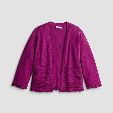 Petite Croft & Barrow® Placed Pointelle Sweater Cardigan