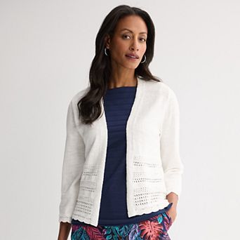 Petite Croft & Barrow® Placed Pointelle Sweater Cardigan