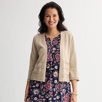 Petite Croft & Barrow® Placed Pointelle Sweater Cardigan