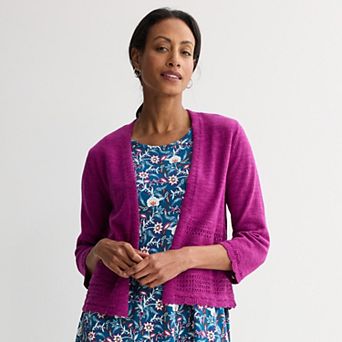 Petite Croft & Barrow® Placed Pointelle Sweater Cardigan