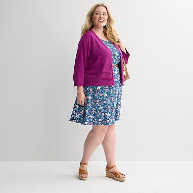 Plus Size Croft & Barrow® Placed Pointelle Cardigan