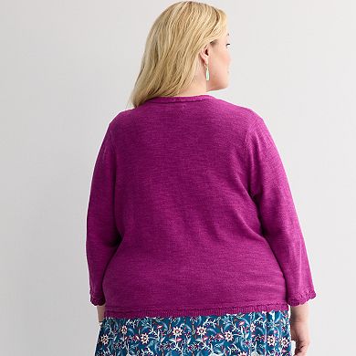 Plus Size Croft & Barrow® Placed Pointelle Cardigan