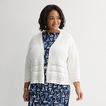 Plus Size Croft & Barrow® Placed Pointelle Cardigan