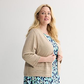 Plus Size Croft & Barrow® Placed Pointelle Cardigan
