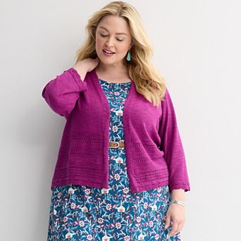 Plus Size Croft & Barrow® Placed Pointelle Cardigan