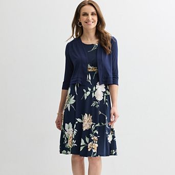 Petite Sandra Darren 2 pc 3/4 Sleeves Jacket & Floral Dress Set