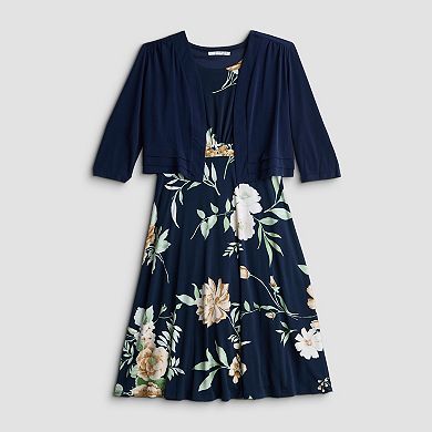 Petite Sandra Darren 2-Piece 3/4 Sleeves Jacket & Floral Dress Set
