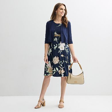 Petite Sandra Darren 2-Piece 3/4 Sleeves Jacket & Floral Dress Set