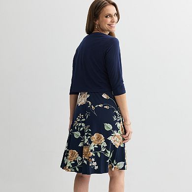 Petite Sandra Darren 2-Piece 3/4 Sleeves Jacket & Floral Dress Set