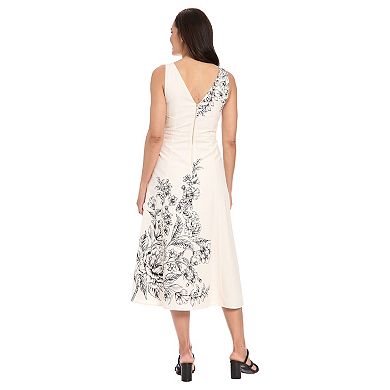 Women's London Times Wide V-Neck Sleeveless Placement Print Dress