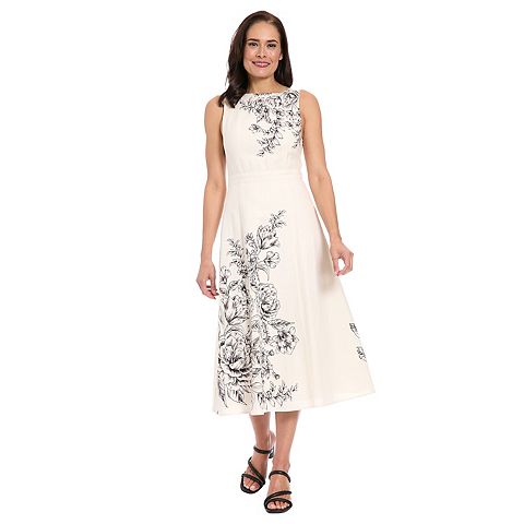 Женские платья London Women's London Times Wide V-Neck Sleeveless Placement Print Dress