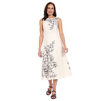 Women's London Times Wide V-Neck Sleeveless Placement Print Dress