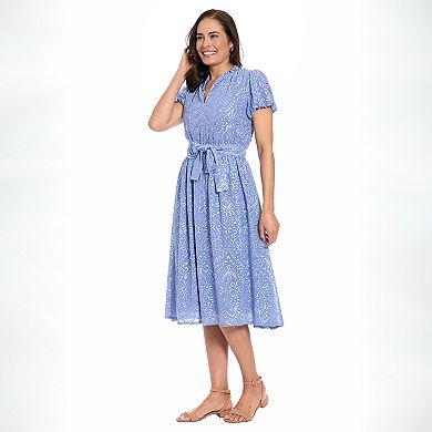 Women's London Times Ruffle Neck Bubble Sleeve Midi Dress