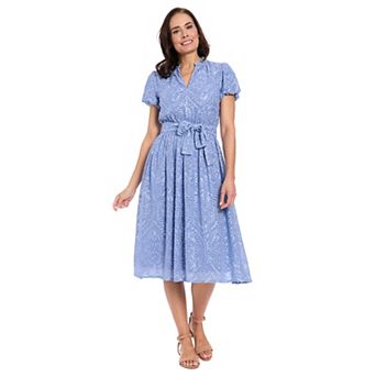 Women's London Times Ruffle Neck Bubble Sleeve Midi Dress
