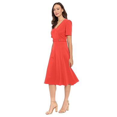 Women's London Times V-Neck Side Tab Midi Dress