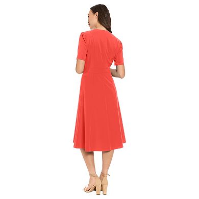 Women's London Times V-Neck Side Tab Midi Dress
