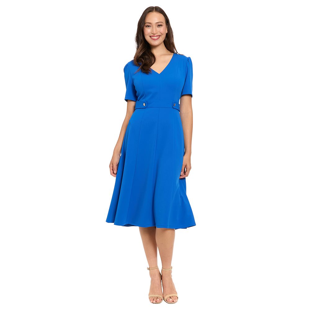 Women's London Times V-Neck Side Tab Midi Dress, Size: 10, Turkish Sea