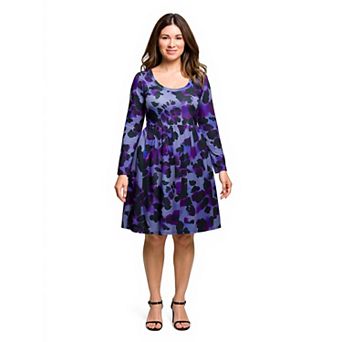 Plus Size 24Seven Comfort Apparel Long Sleeve Empire Waist Midi Dress