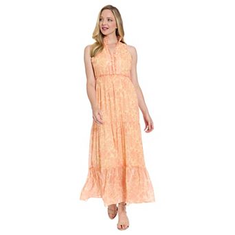 Women's London Times Ruffle Neck Smocked Waist Sleeveless Tiered Maxi Dress