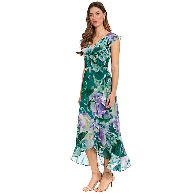 Women's London Times V-Neck Ruffle Wrap Maxi Dress