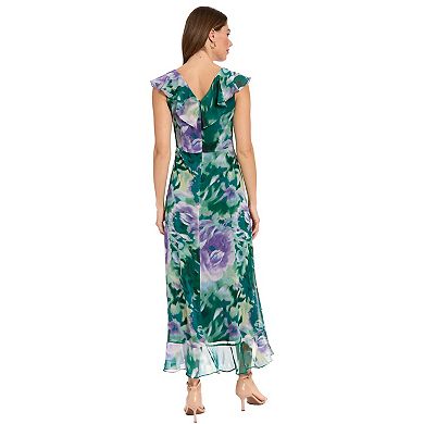 Women's London Times V-Neck Ruffle Wrap Maxi Dress