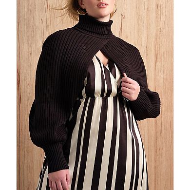 ELOQUII Women's Plus Size Turtleneck Sweater Sleeve Scarf