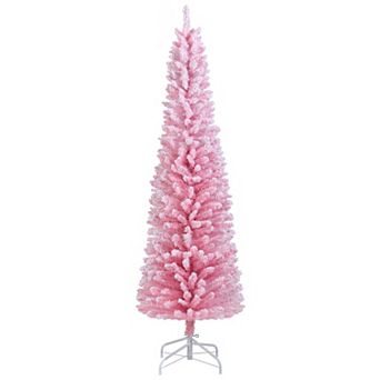 Costway 5/6/7/8 FT Artificial Pink Christmas Tree w/328/460/635/1000 Branch Tips Folding Metal Stand