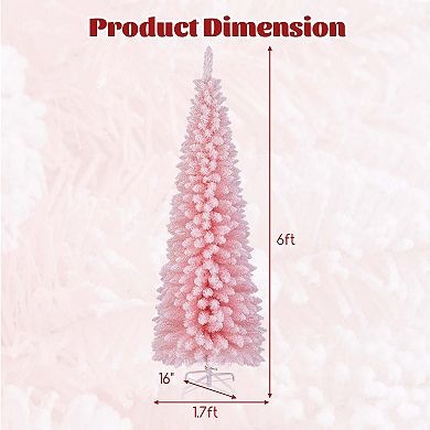 Costway 5/6/7/8 FT Artificial Pink Christmas Tree w/328/460/635/1000 Branch Tips Folding Metal Stand