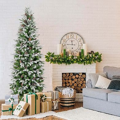 Costway 6/7.5/9 FT Flocked Christmas Tree with 671/913/1310 PE PVC Branch Tips 280/350/470
