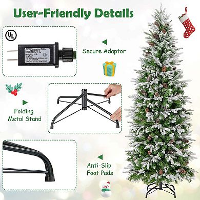 Costway 6/7.5/9 FT Flocked Christmas Tree with 671/913/1310 PE PVC Branch Tips 280/350/470