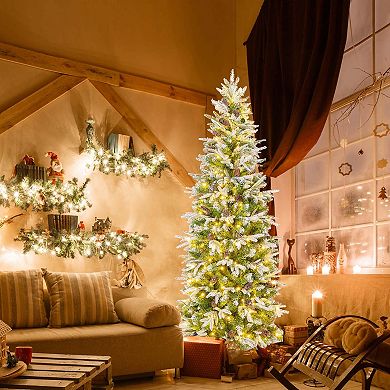 Costway 6/7.5/9 FT Flocked Christmas Tree with 671/913/1310 PE PVC Branch Tips 280/350/470