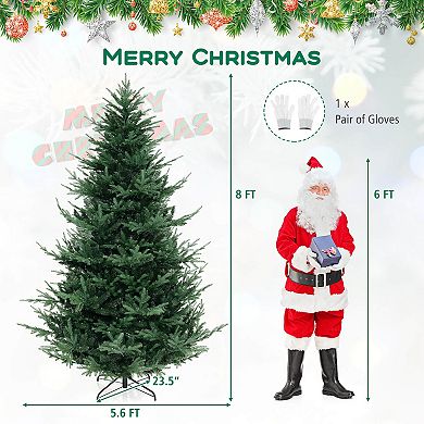 Costway 6/7/8 FT Artificial Xmas Tree with 778 PVC PE Branch Tips 240 Warm White LED Lights
