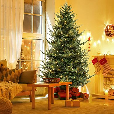 Costway 6/7/8 FT Artificial Xmas Tree with 778 PVC PE Branch Tips 240 Warm White LED Lights