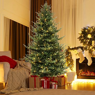Costway 6/7/8 FT Artificial Xmas Tree with 778 PVC PE Branch Tips 240 Warm White LED Lights