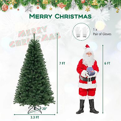 Costway 6/7/8 FT Christmas Tree with 568 PVC Branch Tips 200 Warm White LED Lights Gloves