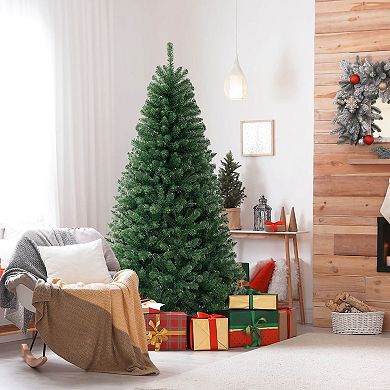 Costway 6/7/8 FT Christmas Tree with 568 PVC Branch Tips 200 Warm White LED Lights Gloves