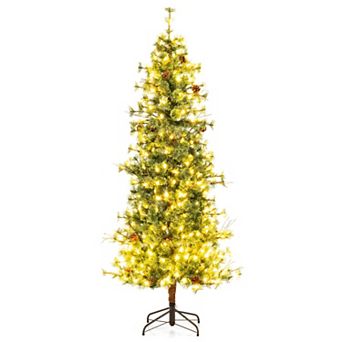 Costway 6/7/8 FT Artificial Christmas Tree with 370/502/702 Branch & Needles 22/28/36 Pinecones