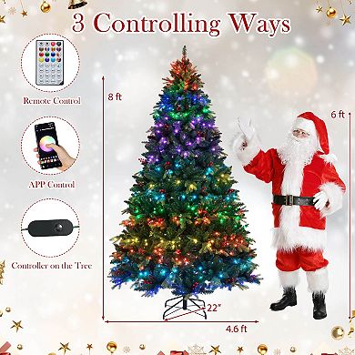 Costway 5/6/7/8 FT Artificial Christmas Tree with 250/370/500/650 RGB LED Lights