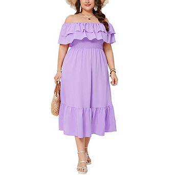 Plus Size Off Shoulder Maxi Summer Dress Double Ruffle Hem A Line Casual Flowy Elagant Dress