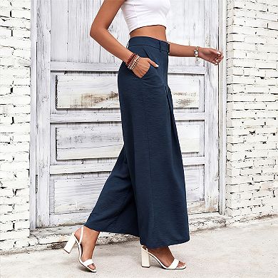 Women's High-Waisted Wide-Leg Trousers Draped Pleated Dress Pants for Office and Casual Wear