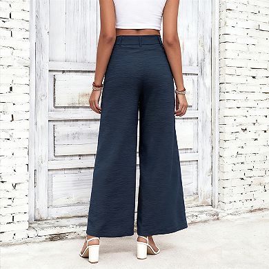 Women's High-Waisted Wide-Leg Trousers Draped Pleated Dress Pants for Office and Casual Wear