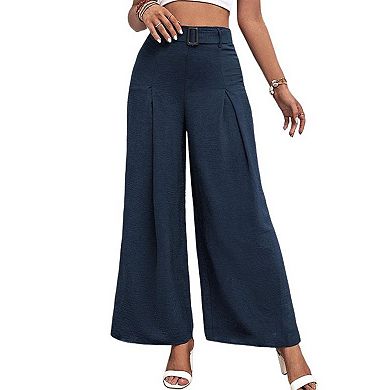 Women's High-Waisted Wide-Leg Trousers Draped Pleated Dress Pants for Office and Casual Wear