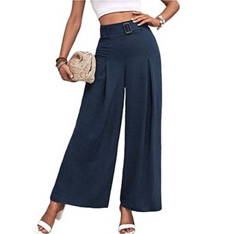 Women's High-Waisted Wide-Leg Trousers Draped Pleated Dress Pants for Office and Casual Wear