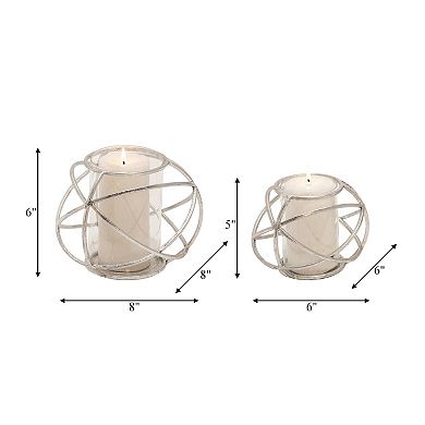 Silver Finish Metal Orb Candle Holders for Home or Office Decor