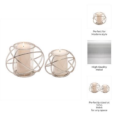 Silver Finish Metal Orb Candle Holders for Home or Office Decor
