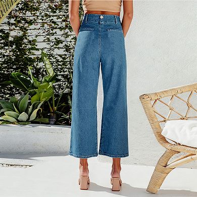 Women's High Waist Straight Leg Jeans, Ankle Length Single Button Fly Denim Pants