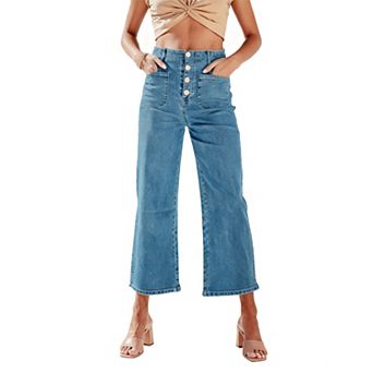 Women's High Waist Straight Leg Jeans, Ankle Length Single Button Fly Denim Pants